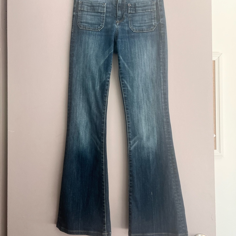 Pilcro Blue Flare Wide Leg Jeans free people style